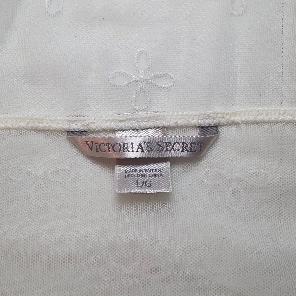 Victoria's Secret Slip Lace Sheer Babydoll Floral White Chemise Dress Womens L - Picture 6 of 8